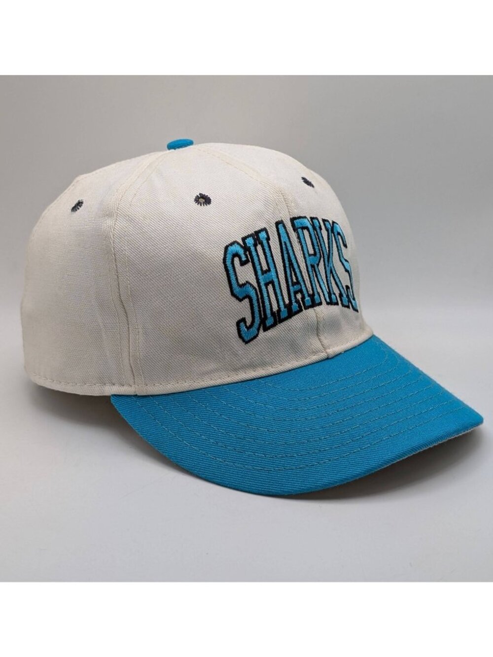 San Jose Sharks Fitted 7 1/8 Hat NHL Hockey White Blue Wool Cap USA Made Vintage
